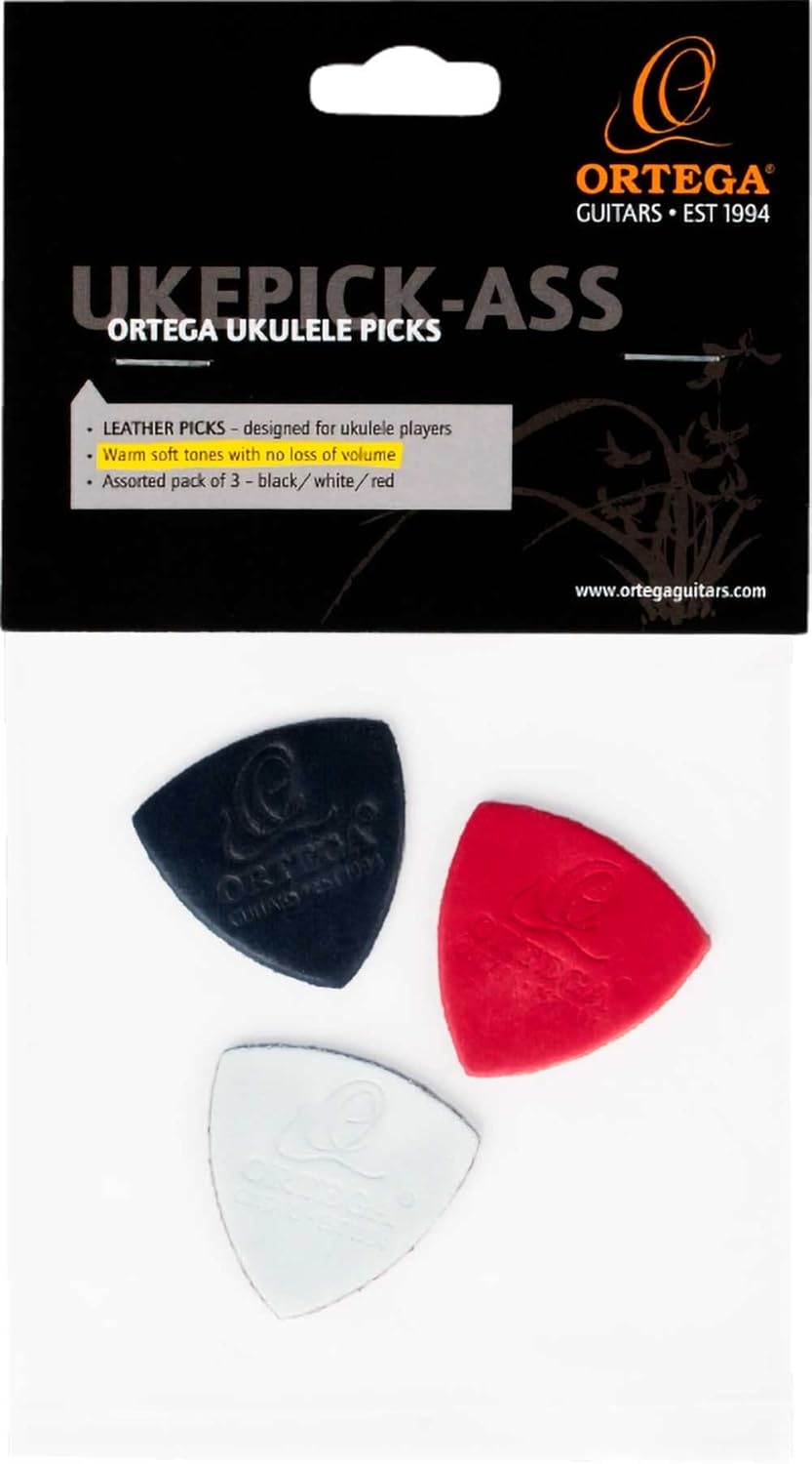 Soft Leather Triangular Pick - Ukulele & Nylon Guitars - 3 Piece Pack - Black/White/Red