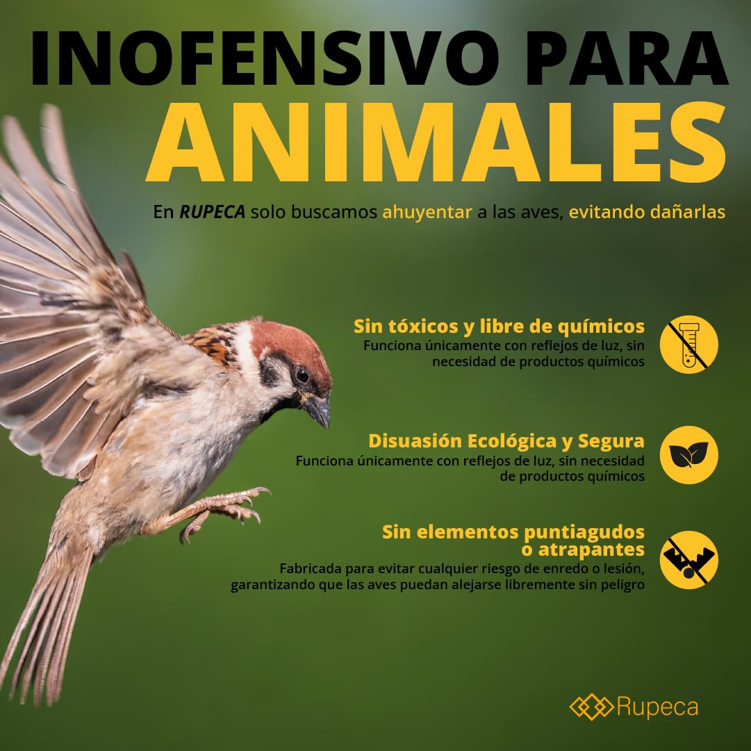 Rupeca 80M x 4,8CM Cinta Repelente de Aves - Ahuyentador de Pajaros - Espantapajaros Exterior - Espanta Palomas — view 6