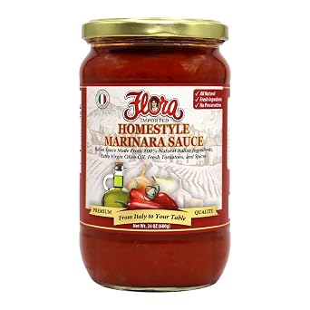 Flora Foods Homestyle Marinara Sauce | Imported Italian Sauce Made From 100% Natural Italian Ingredients | 24 oz 680g | Extra Virgin Olive Oil, Fresh Tomatoes and Spices | All Natural | No Preservatives | From Italy to Your Table