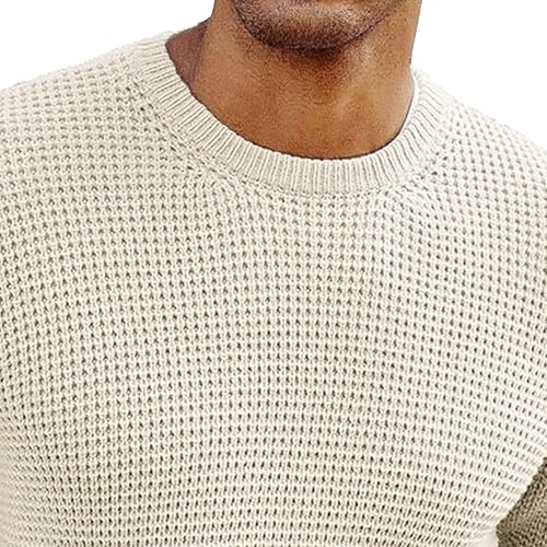 Mens Solid Round Neck Sweater Classic Cotton Neck Knitted Long Sleeve Casual Slim Fit Pullover Sweaters3