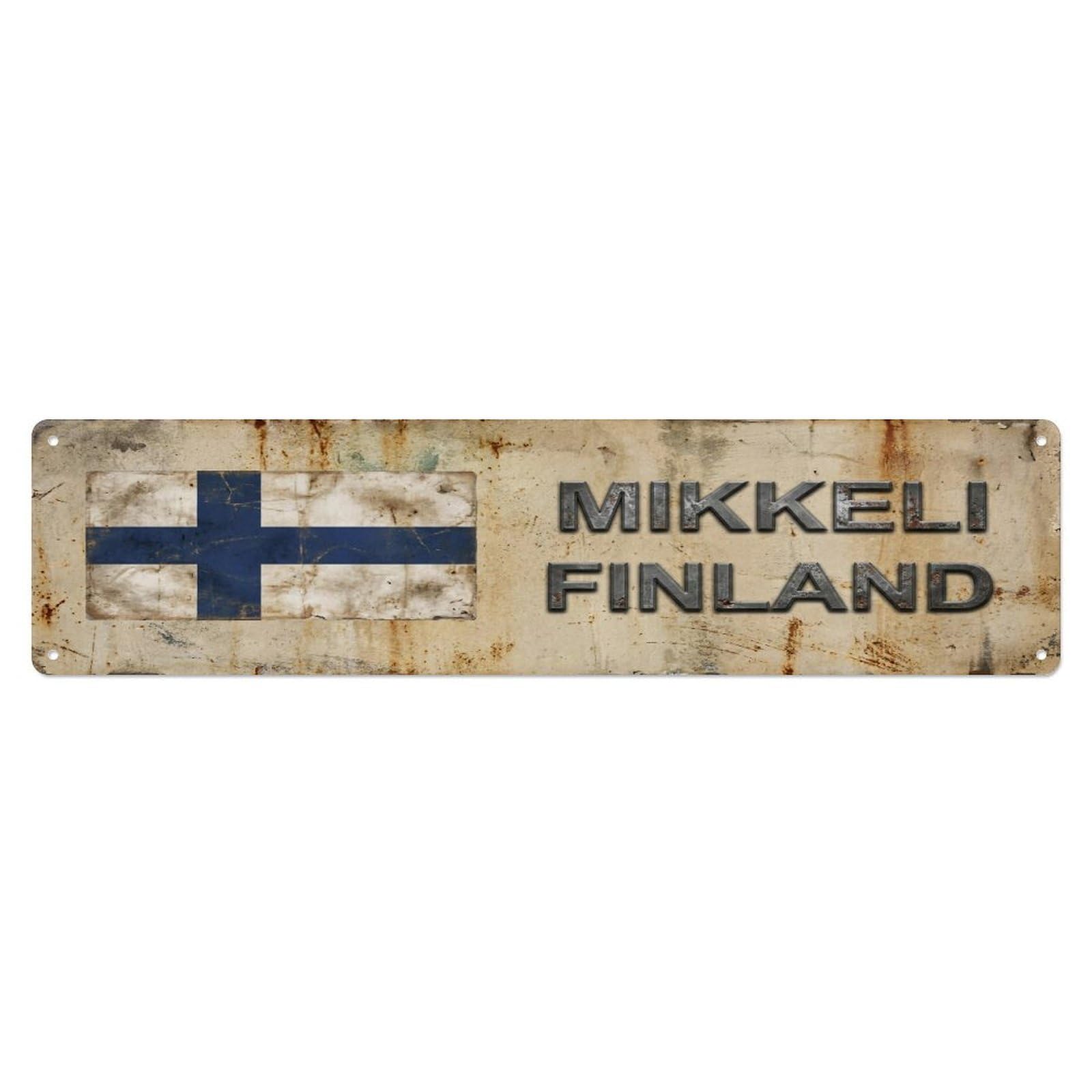 Metal Tin Sign Vintage Mikkeli Finland Flag Decor Rustic Travel