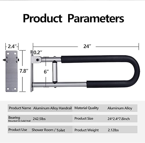 Miniatura 2 de Tuntrol 2 barras de agarre plegables para discapacitados de 23.6 pulgadas con agarre de goma antideslizante, barandillas de seguridad para inodoros