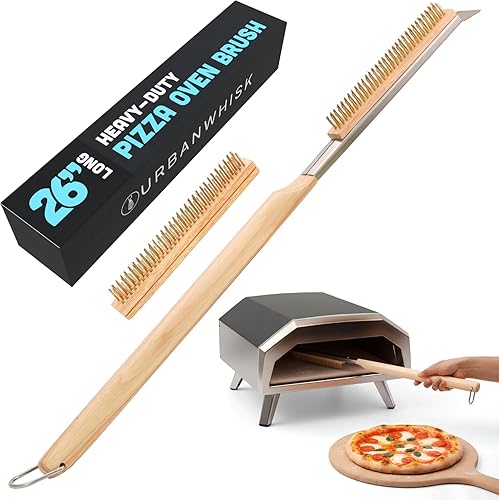 Urban Whisk - Cepillo para horno de pizza de 22 pulgadas con raspador – Cepillo de pizza resistente al calor para horno de pizza con cerdas de acero