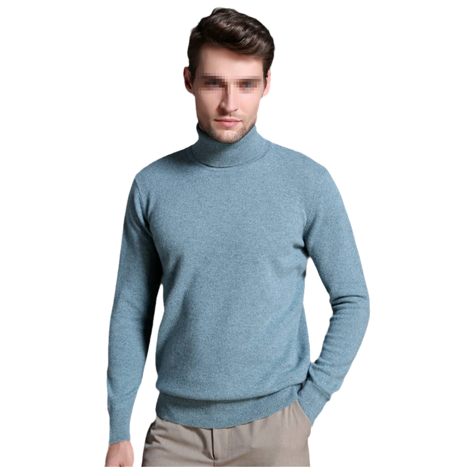 Vogrtcc Suéter de los hombres Suéter de punto de lana Jersey de invierno Cuello alto grueso Tops básicos, como en la imagen3, L