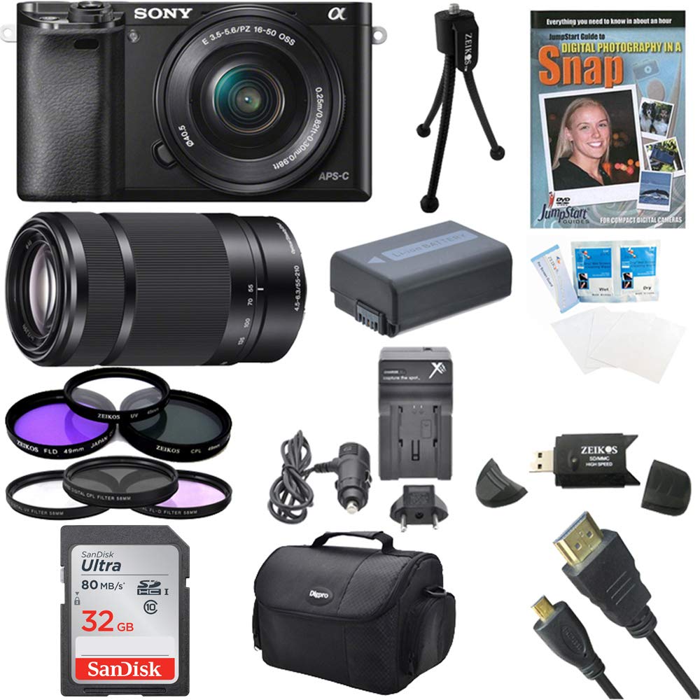 Sony Alpha a6000 24.3 Interchangeable Lens Camera with 16-50mm Power Zoom Lens Bundle with Camera Bag, 32GB Memory Card, Training Guide on DVD, Battery, HDMI Cable, Tripod and Accessories (3 Items)