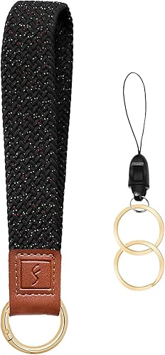 Fishent Llavero elástico, bonito llavero de pulsera, cordón de muñeca tejido mejorado para llaves, Noche estrellada