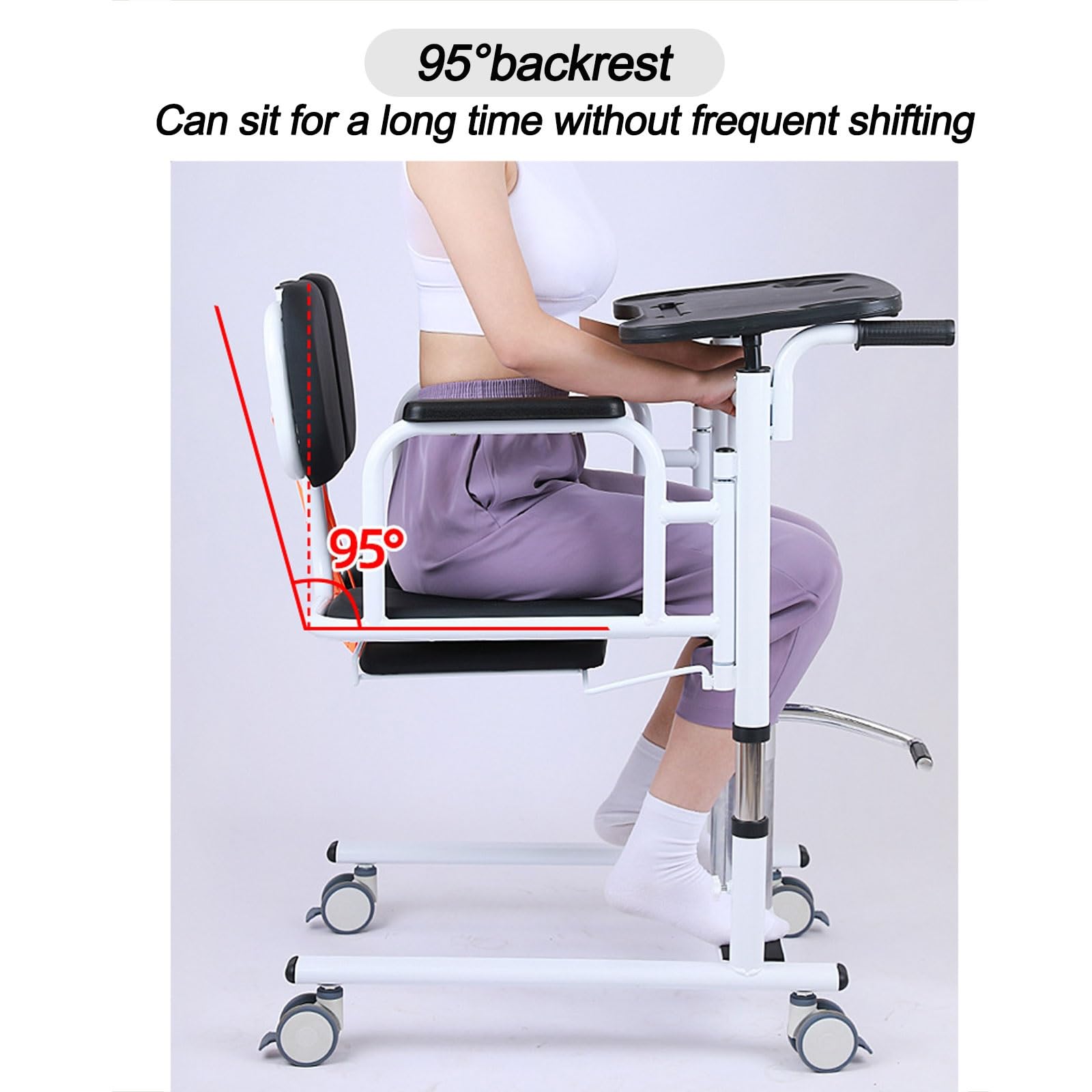 Silla de Traslado de Pacientes, Silla de Ruedas for Ancianos con Asiento Dividido en 180 °, Silla de Ruedas Elevadora de Enfermería, Carga Máxima: 220 Kg/440 Libras (Color : Black)