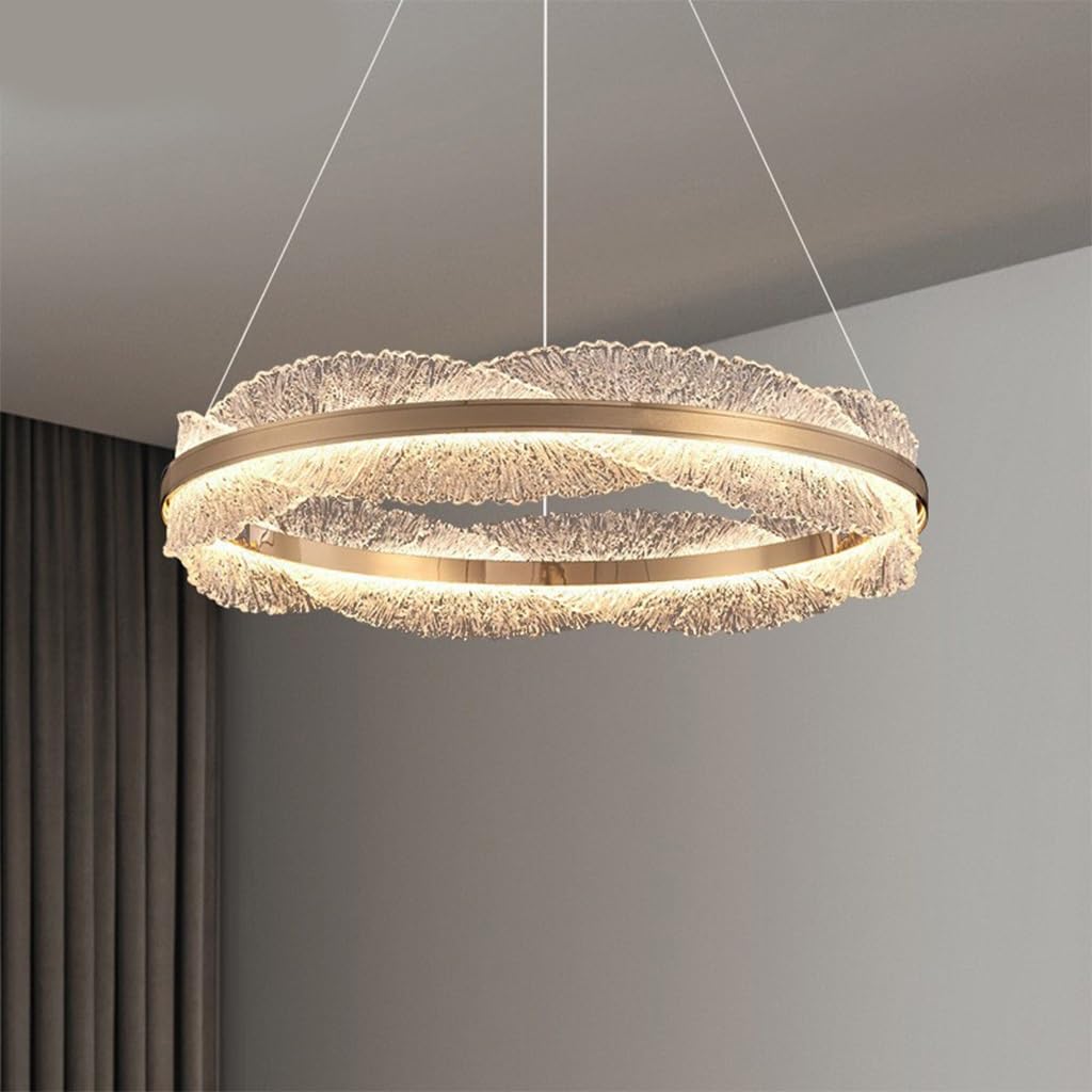 Beiltuga Stylish Hanging Lamp Round Flower Shape Design Acrylic Lampshade Modern LED Pendant Flicker Free Design Dimmable Remote Control Gold 3000K-6000K for Living Room Bedroom entryway