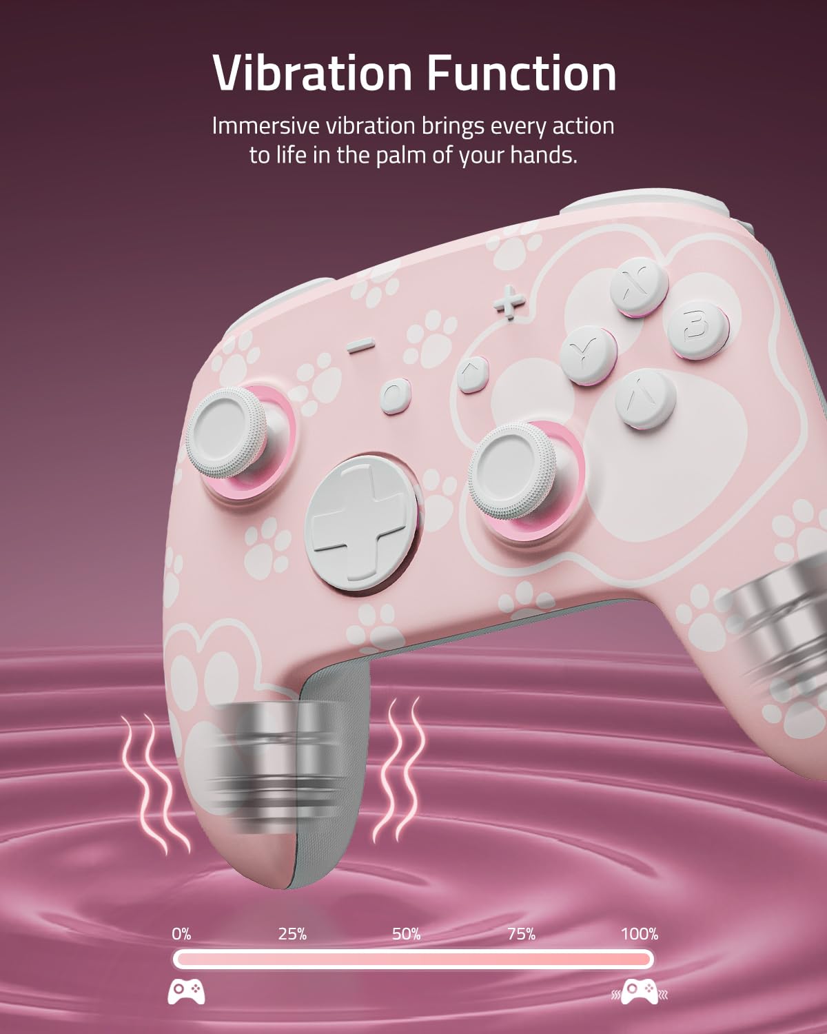 PALPOW Hall Effect Switch Pro Controller bezprzewodowy kompatybilny z Switch 2/OLED/Lite, FUNLAB Firefly Bluetooth Switch, kontroler gamepad z 7 kolorami LED/paddle/Turbo – kocia łapa, różowy
