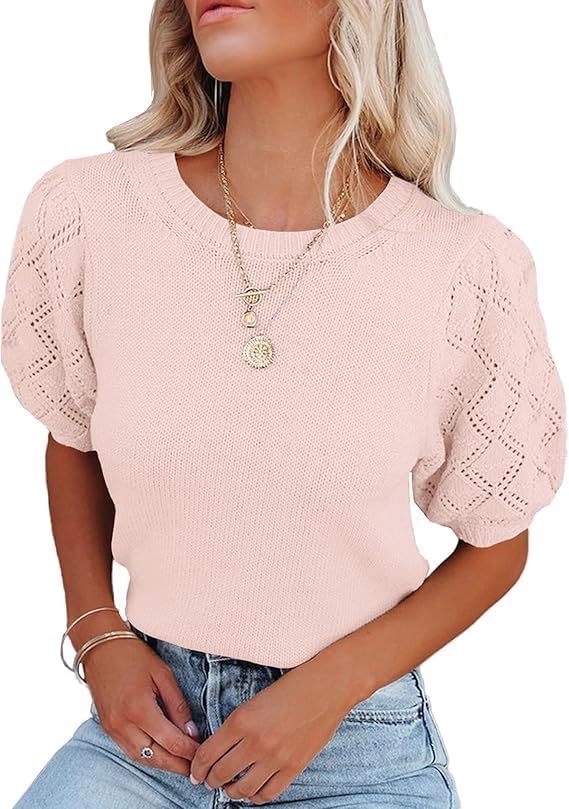 Women's Short Sleeve Sweaters Crew Neck Knit Lightweight Pullover Tops Summer Spring Sweaters 2025 Casual Outfits