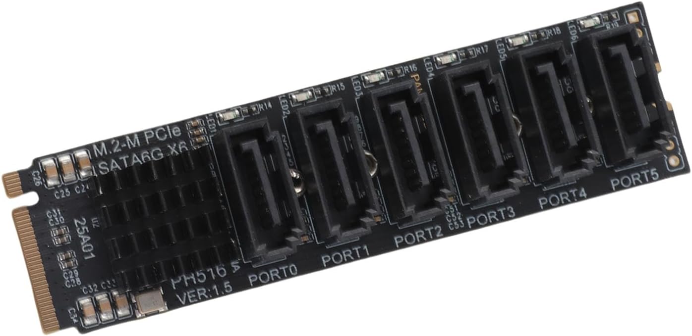 Bewinner M.2 to, Expansion Card, 6 PortsSATA 3.0 Controller PCIe Expansion Card For ASM1166 Chip, Adapter Card PCIE3.0 X2 16Gbps, 6Gbps x 5 Support 6 Devices