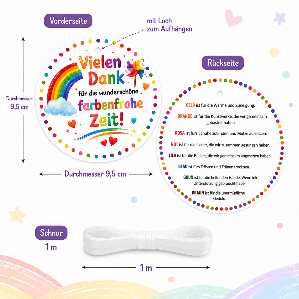 15 Stücke Abschiedsgeschenk Kindergarten Set, Anhänger Mit 2m Band, Buntes Abschiedsgeschenk Erzieherin Mit Doppelseitigem Druck, Einschulung Geschenk Abschied Für Die Kita