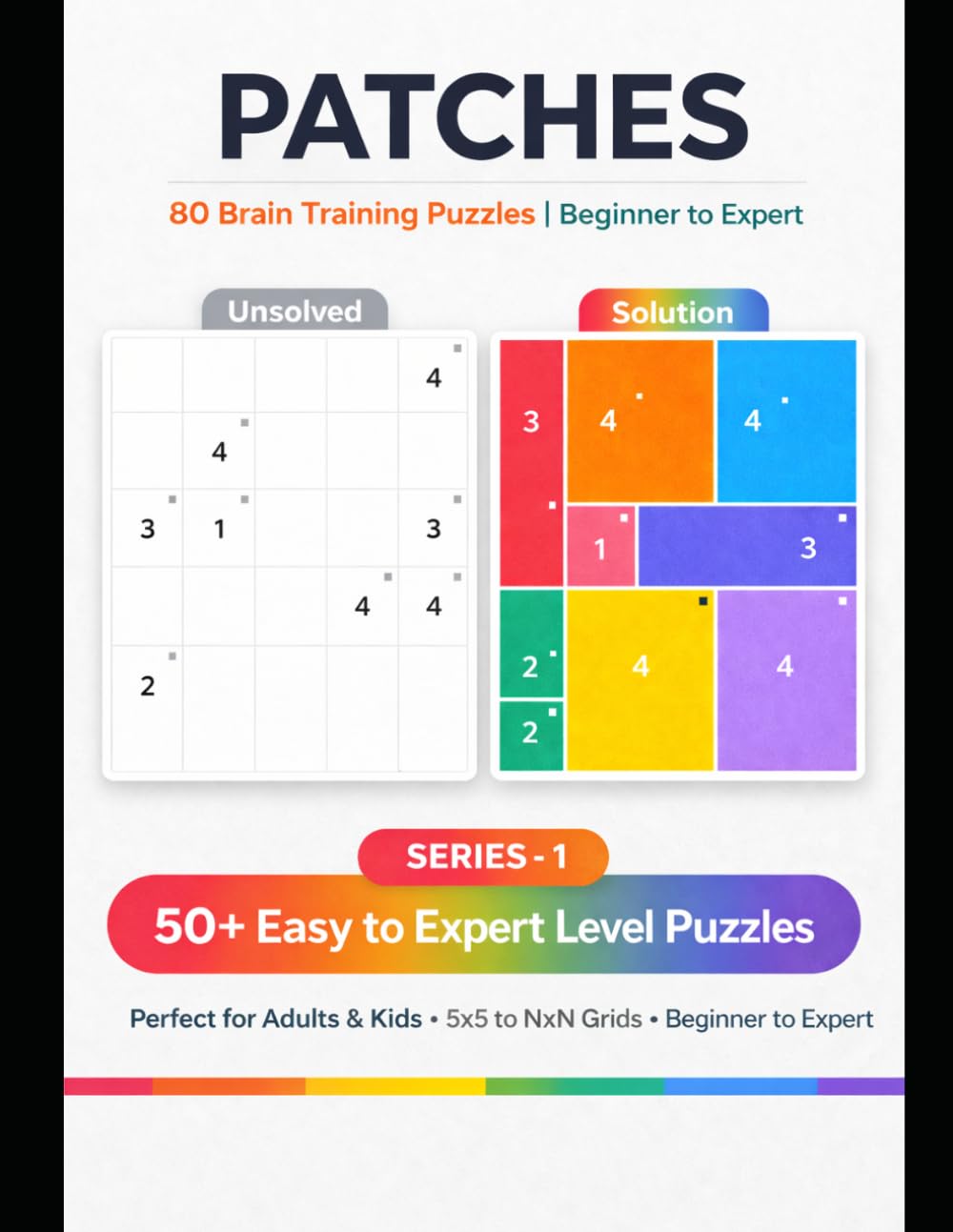 Patches: Rectangle & Square Logic Puzzle Book: 80 Brain Training Puzzles | Beginner to Expert