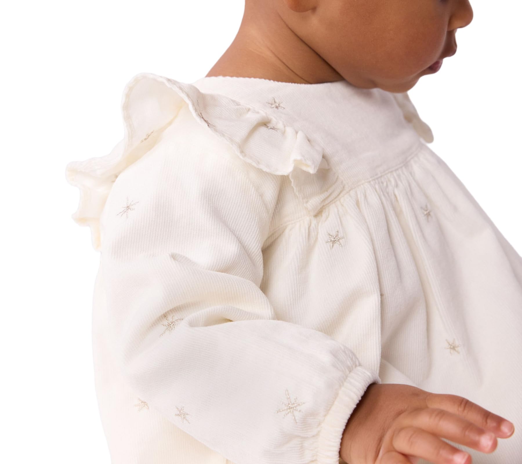 Petit Bateau Haftowana sztruksowa sukienka dziecięca z długim rękawem