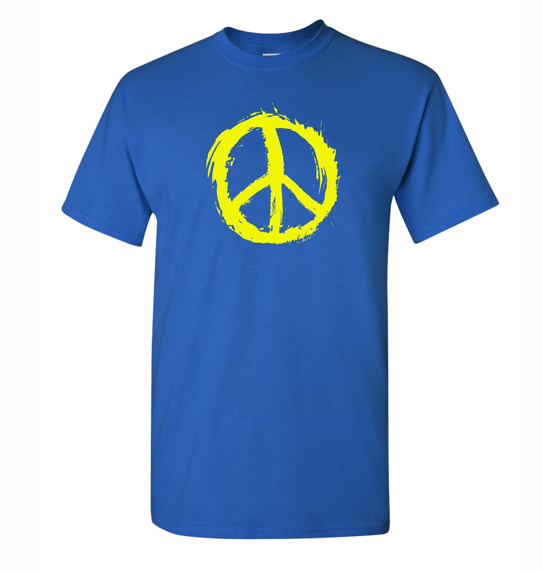 Zappatee Men's Royal Blue Peace T Shirt - Ukraine Colours Blue With Yellow Cnd Logo Xl