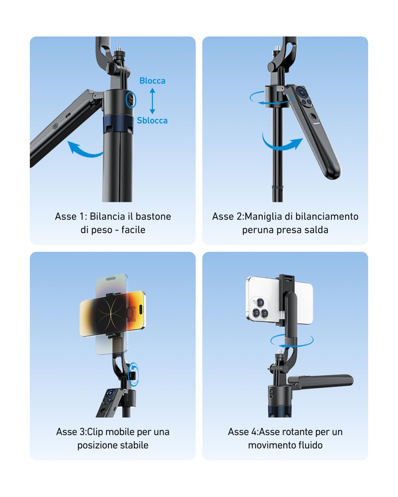 TELESIN 160CM Automatico Volto Tracciamento Treppiede, 360° Rotazione Selfie Stick Treppiede con Telecomando e Gestuale, Senza App, Compatibile con Phones/Action Camera/Cameras per Vlog/Video/Stream