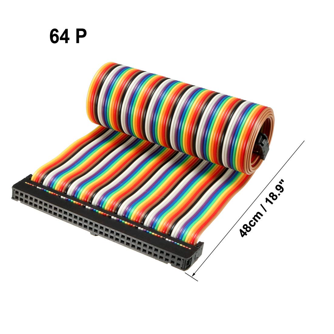 uxcell IDC Rainbow Wire Flat Ribbon Cable 64 Pins 48cm Length 2.54mm Pitch 3pcs Type-C