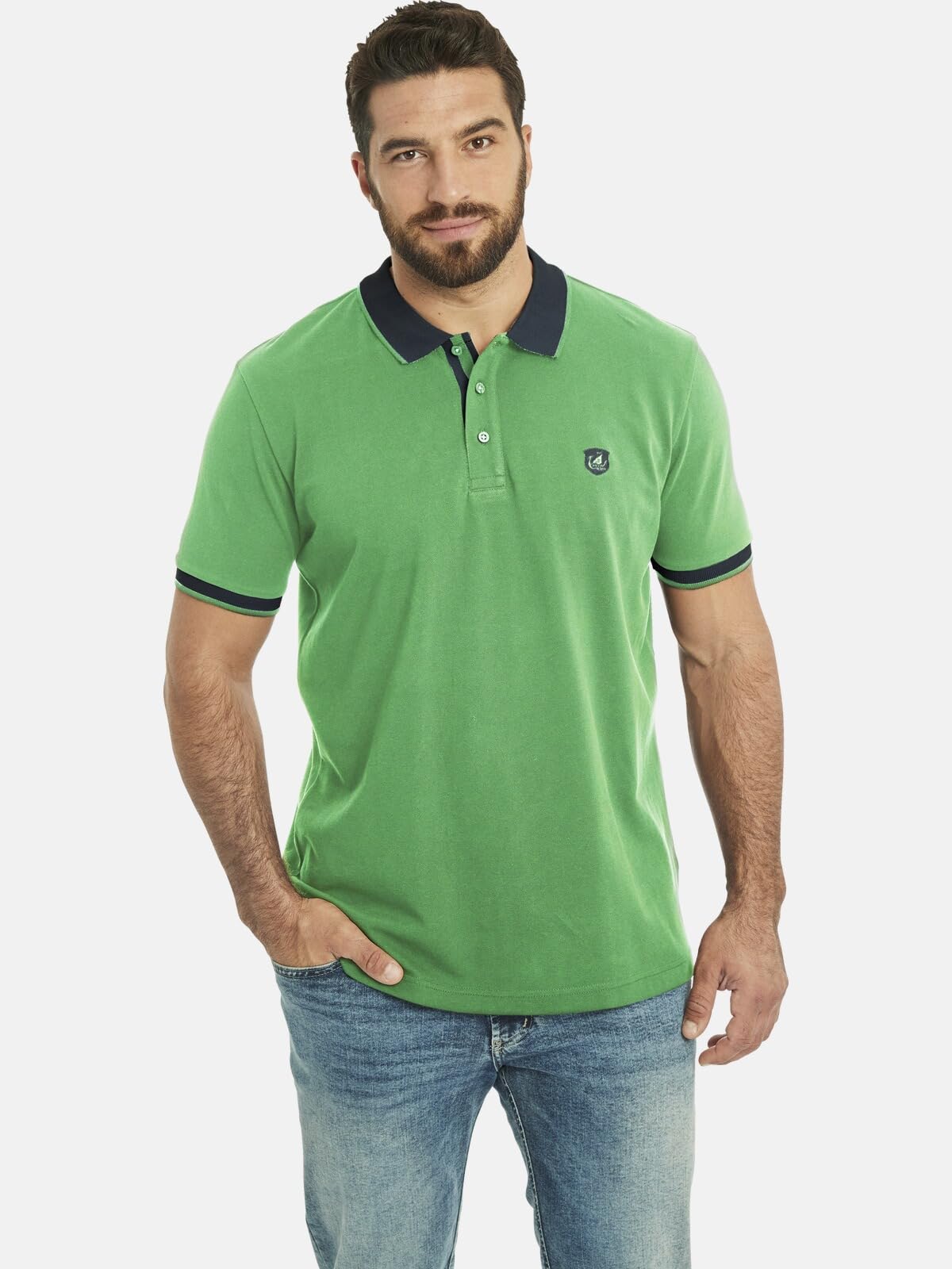 Jan Vanderstorm Herren Poloshirt Lavrans | kurzarm Polo-hemd aus 100% Baumwolle Pikee und Polokragen, Logo-Stickerei und Kontrastfarben, große Größen L-7XL