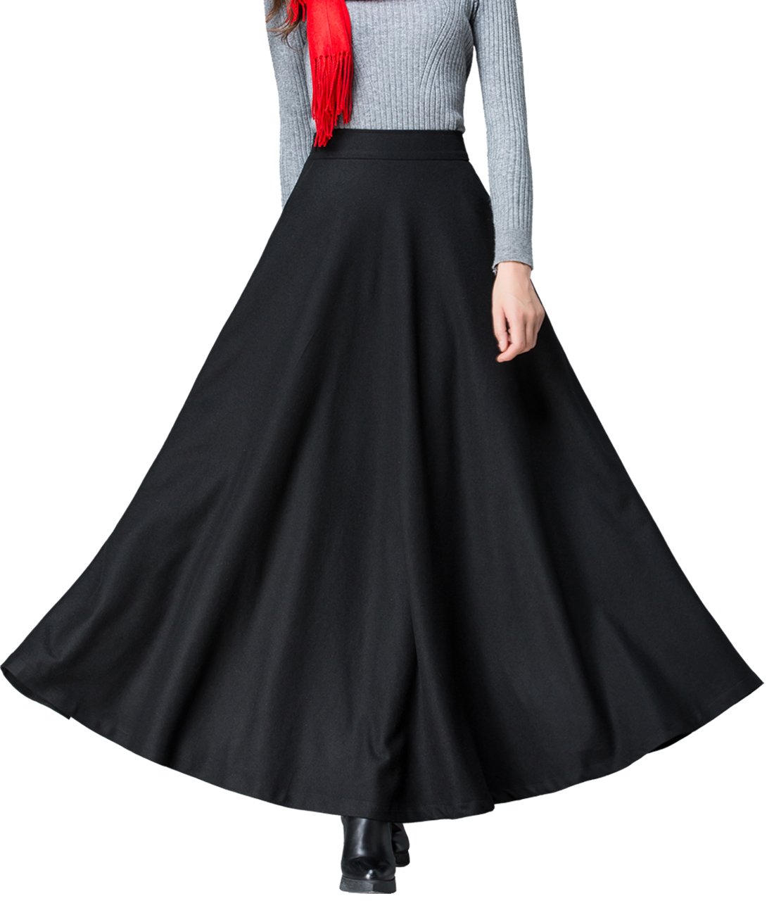 FemiserahWomen's Long Maxi Woolen A Line Skirt Autumn Winter Plaid Skirt