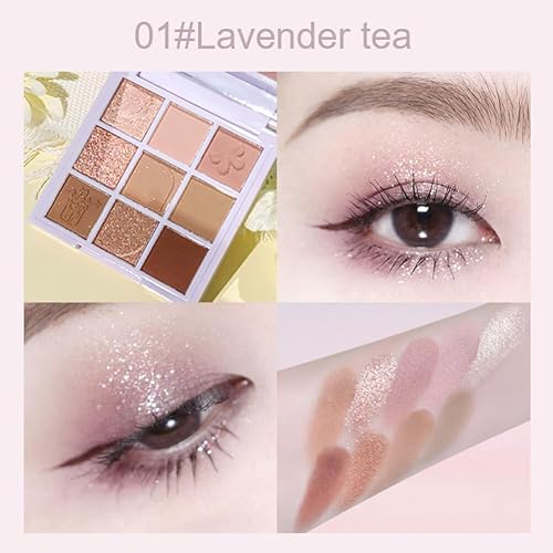 Miniatura 9 de Paleta de sombras de ojos de 9 colores, mate y brillante, tono terroso, purpurina de larga duración, estilo británico de té con 3 pinceles, Earl Gray