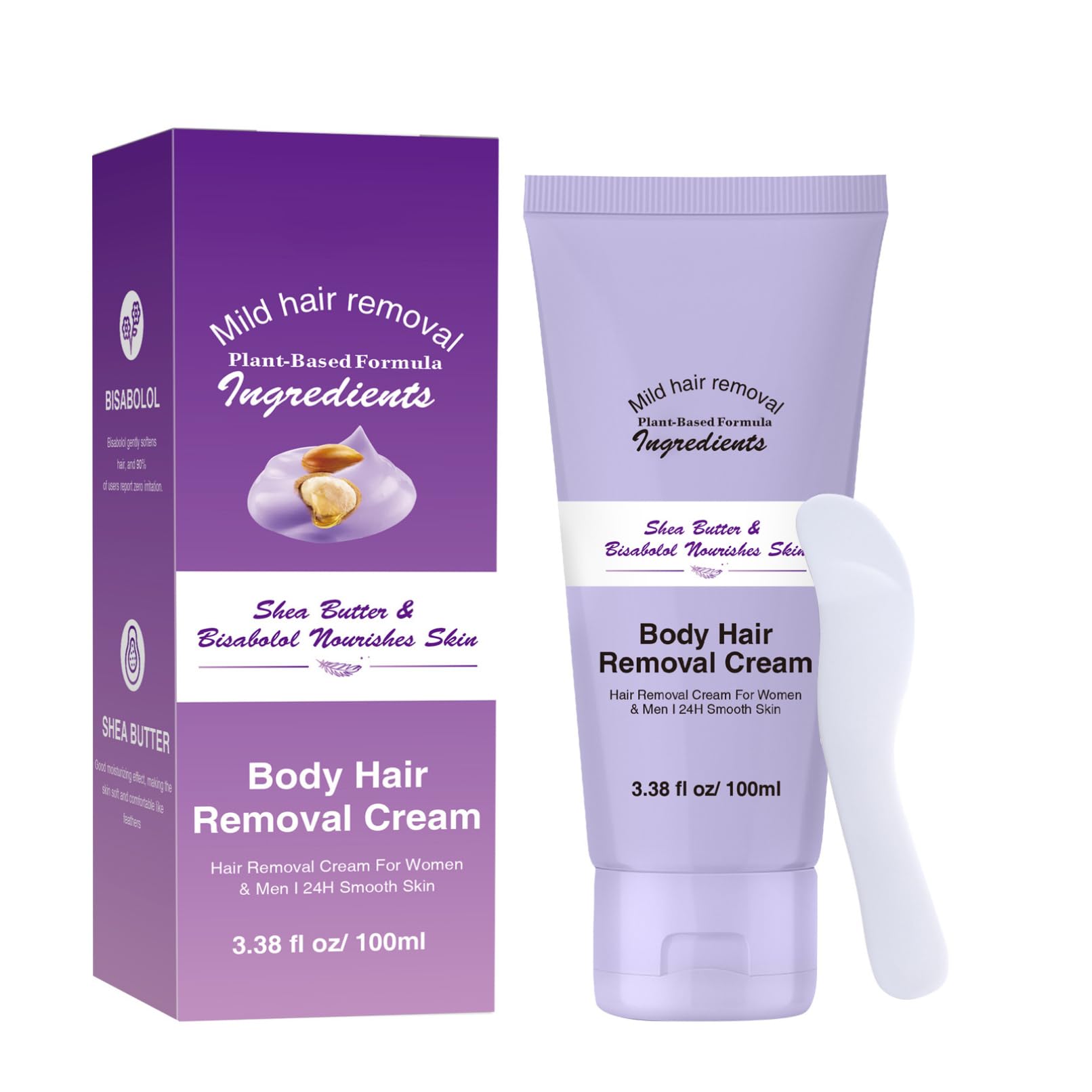 Moily Body Hair Removal Cream 100ml Depilatory Cream Shea Butter Infused Skin Smoother for Gentle Moisture Care Purple
