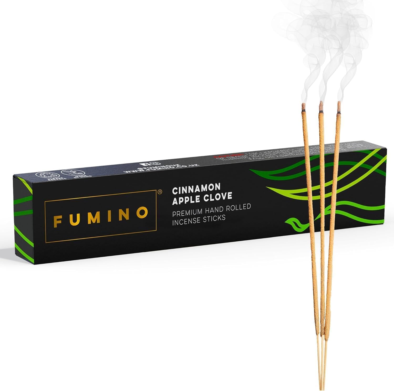 Fumino Black Incense Sticks Cinnamon Apple Clove 14 Pack - Natural Handmade Low-Smoke