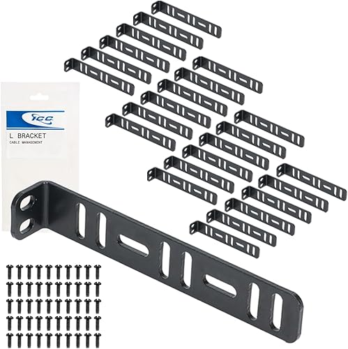 ICC Soporte metálico para gestión de cables en forma de L, paquete de 25 Organizador para centros de datos, racks de red y cableado estructurado