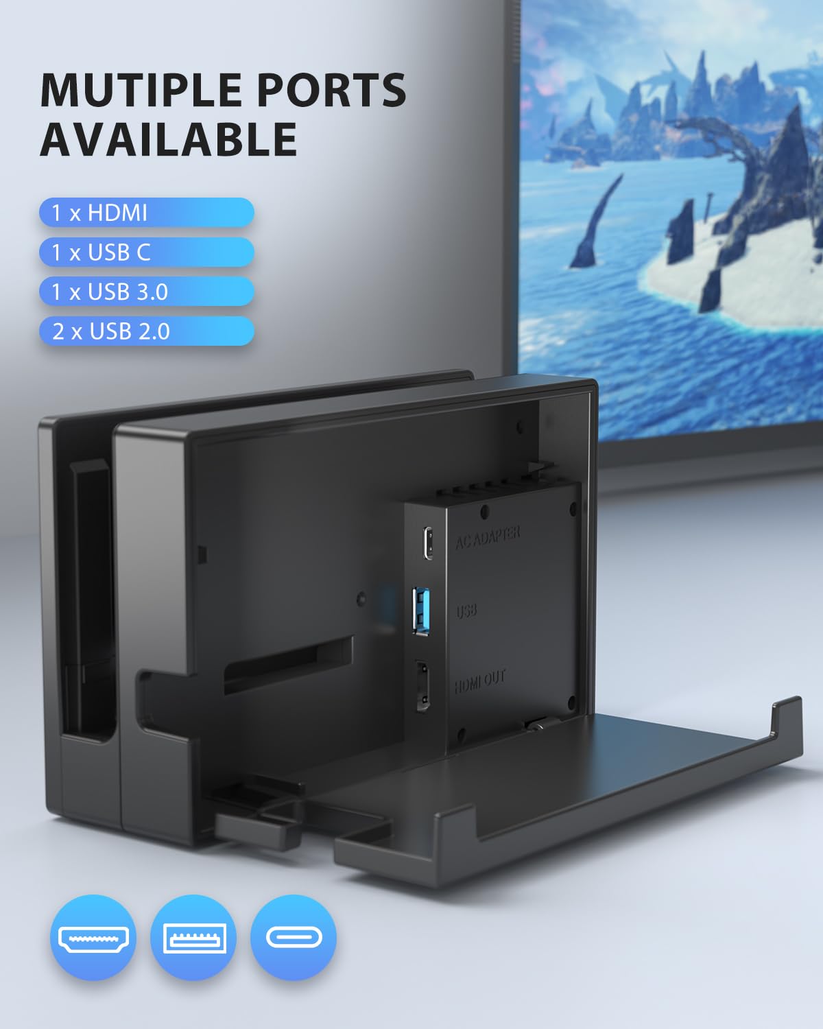 TV Dock Station for Switch/Switch OLED Replacement 3-in-1 – Includes Original IC Module, AC Charger & High-Speed HDMI Cable, Supports 1080P HD Output & Console Charging (Not Compatible with Switch 2) - 2