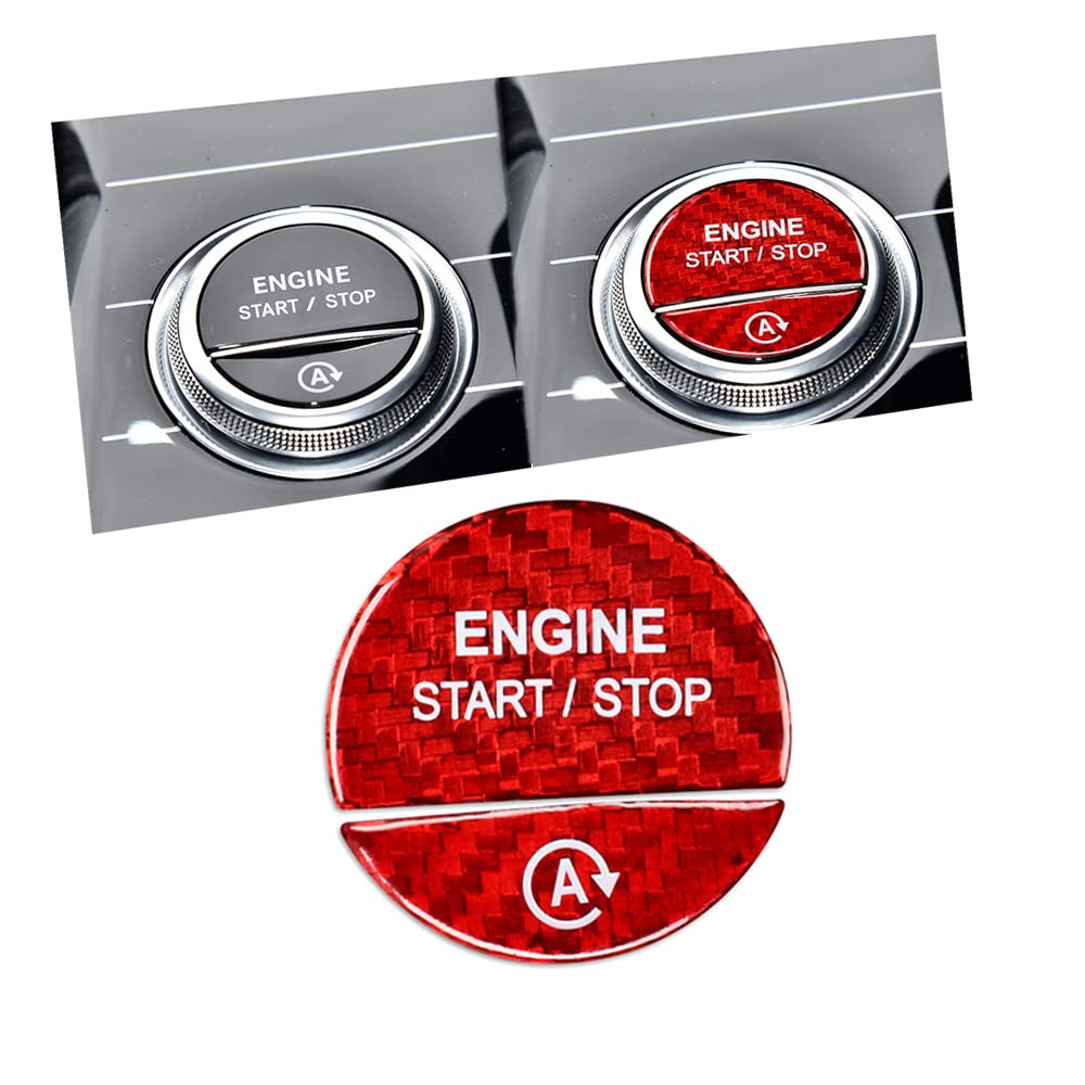 SANRILY Pure Carbon Fiber Push Start Button Cover for Mercedes for Benz C Class 2022 S Class Car Ignition Start Stop Button Sticker Automotive Trim Accessories Red