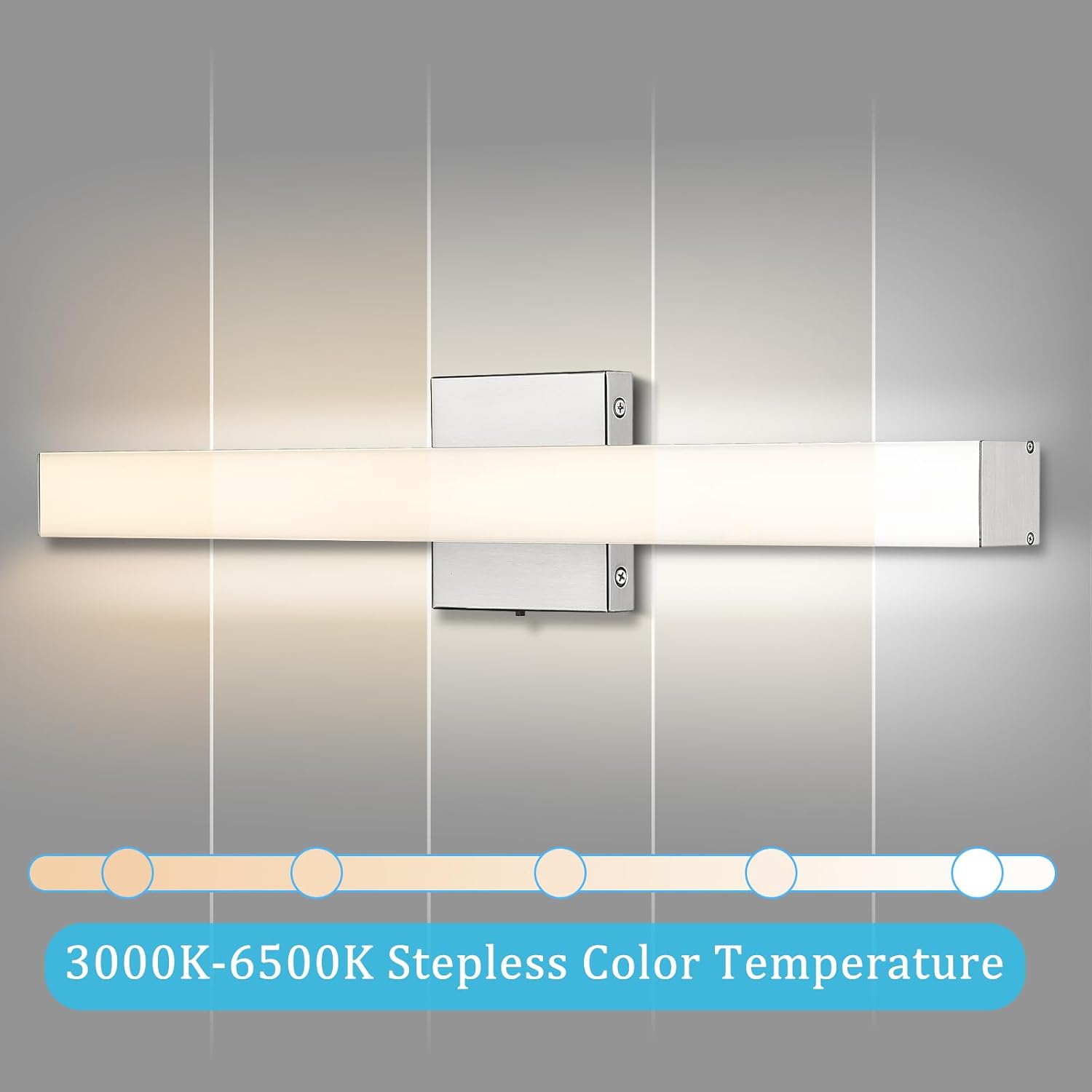 Dimmable LED Bathroom Vanity Lights, Bathroom Light Fixtures Over Mirror 24 in Vanity Light Bar Modern LED Wall Sconces, 5CCT Selectable 24W Wall Lamp Sconce Brushed Nickel