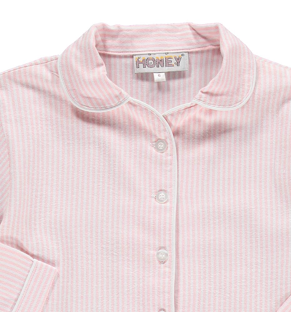 PELLEGRINI Pigiama Bambina in Cotone Pigiama Lungo Classico a Righe Bianco e Rosa Morbido e Traspirante Pigiama Bambina Ragazza