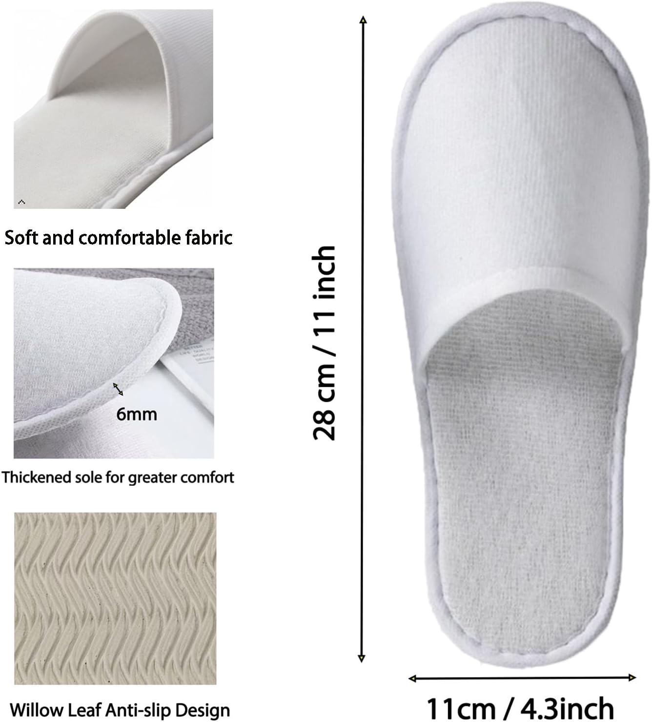 30 Pairs Disposable Guest Slippers, White Closed Toe Non-Slip, Soft Breathable Fleece, Individually Wrapped for Hotel Spa Home Travel
