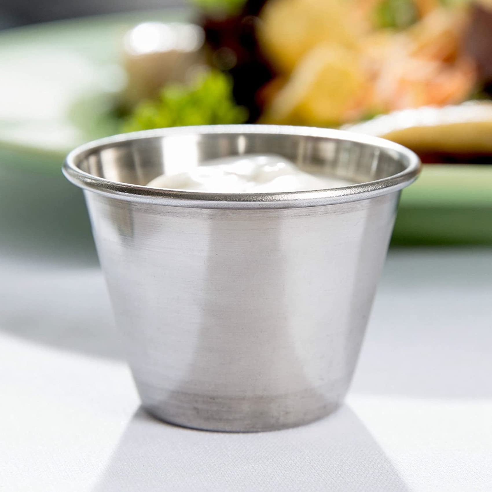 Packung mit 60 - Premium Gebürsteten Edelstahl Gewürz Sauce Tassen Gewürze TöPfe Liquid Dips Schalen - 2.5Oz 70Ml