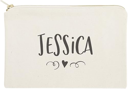 The Cotton & Canvas Co. Nombre personalizado con mini bolsa de cosméticos de corazón y bolsa de maquillaje de viaje, Nombre personalizado con mini
