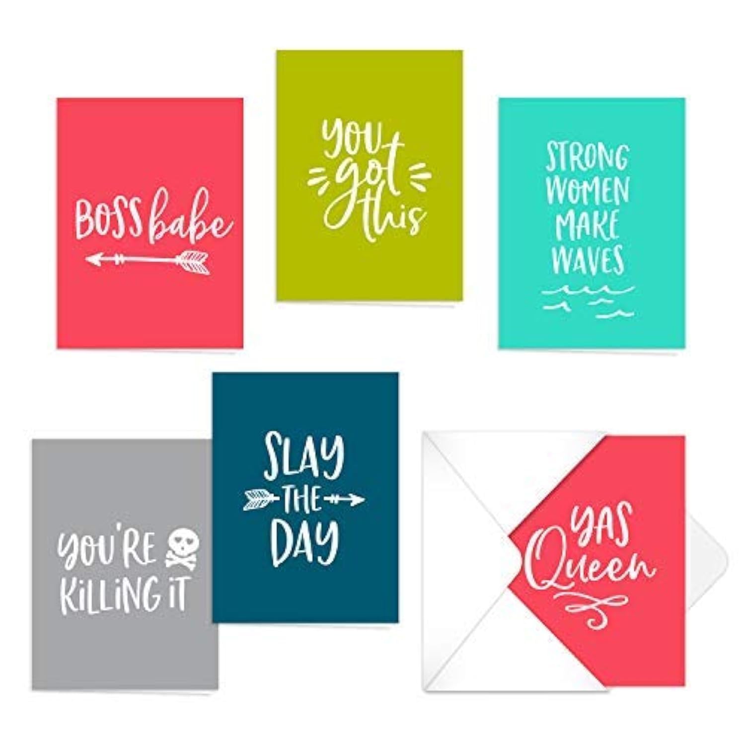 Canopy Street Female Empowerment Note Cards / 12 Everyday Feminist Boss Babe Encouragement Cards / 6 Feminine Positive Affirmation Designs / 4 5/8" x