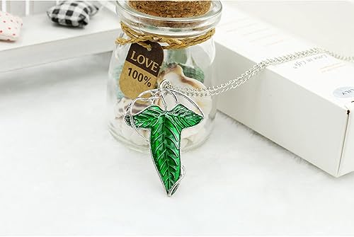 Miniatura 6 de El único anillo para gobernarlos todos para hombres y mujeres, El señor de los anillos, elegante collar con dije de hoja de árbol verde elfo, broche