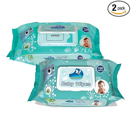 GLIDER Baby Wet Wipes with Lid/Flip-top(100 Wipes) (White) - Pack of 2