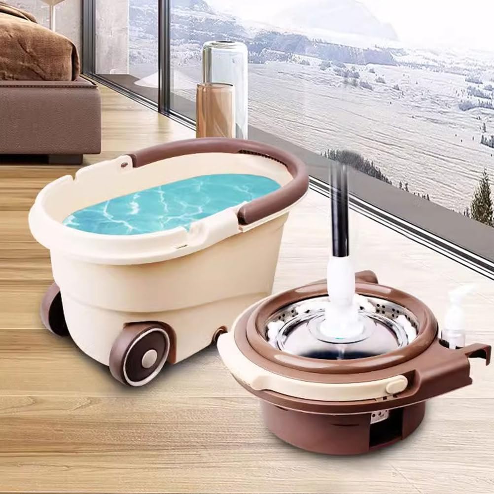 Cubo de fregona giratoria Sistema de Limpieza de Pisos Giratorio 360 con 4 recambios de Cabezales de Repuesto de Microfibra, Fácil traslado con Ruedas para Limpieza del hogar