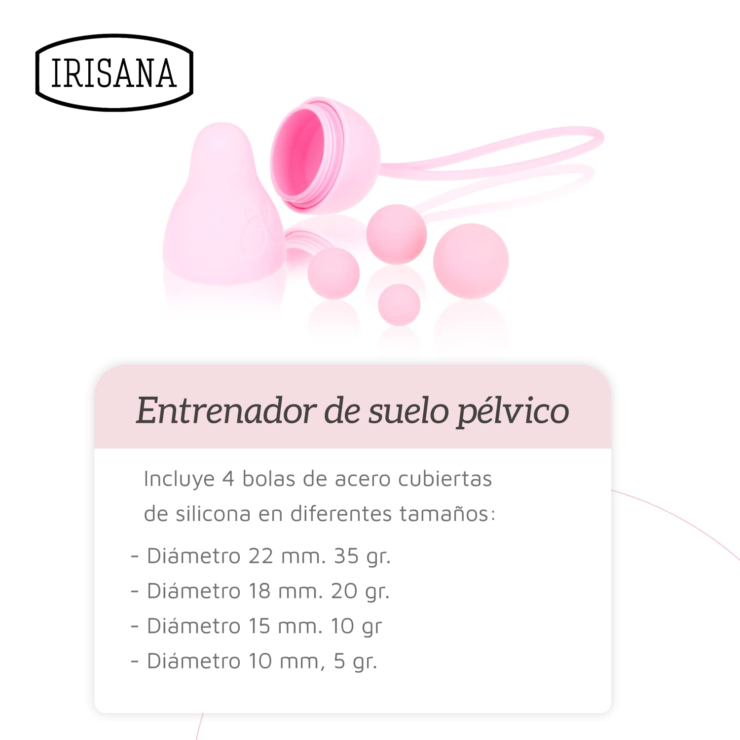 Irisana - Bolas Chinas para Suelo Pélvico - En 4 Tamaños - Rosa - Para Ejercicio Kegel - Salud Íntima Femenina - Silicona sin BPA y Acero - Intimichic