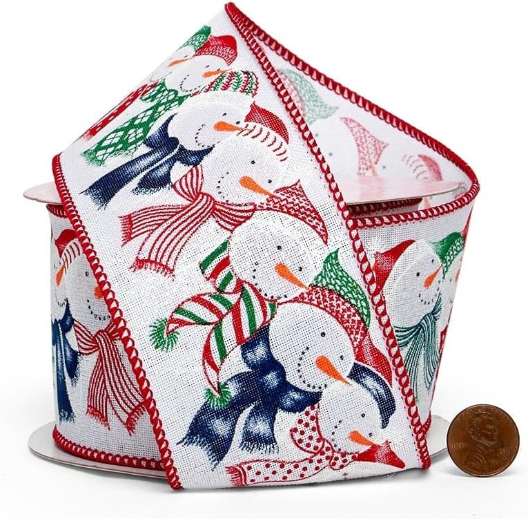 2 1/2" X 10 Yards Merry Snowmen Linen Ribbon Christmas