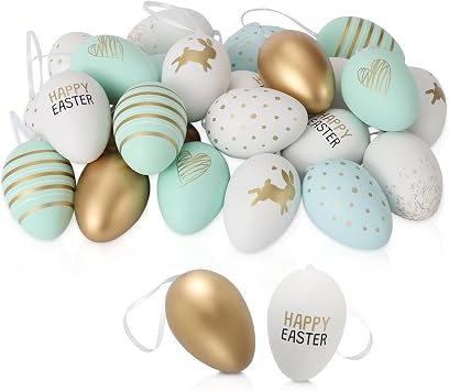 Festicy 24 Charming Golden Pastel Easter Eggs I Easter Decorations 2026 I Attractive 8 Unique Designs & Bunny Patterns I Decorations for Table I Eggs for Indoor & Outdoor Use