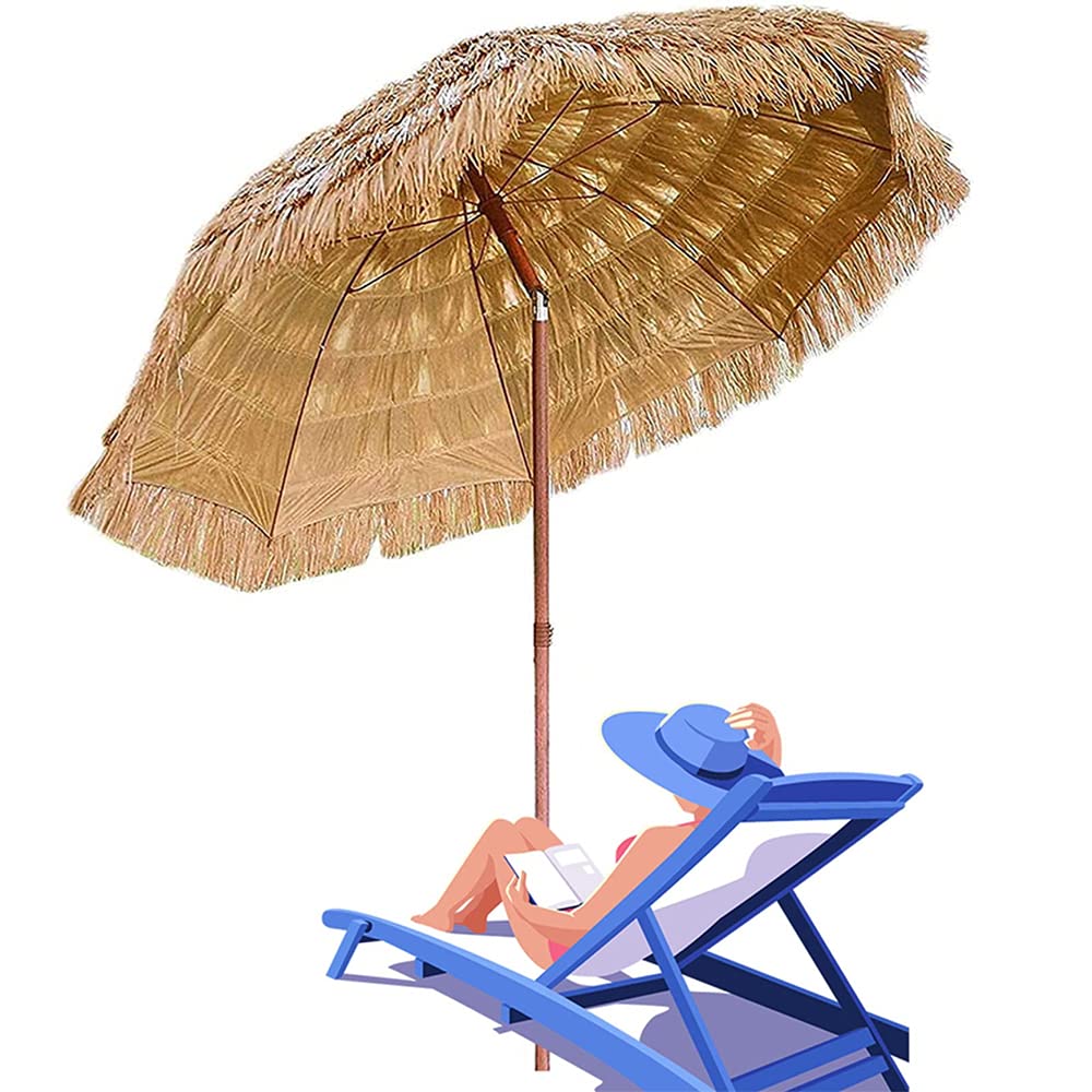 Sombrilla de paja CLSDRZC para evitar el calor en césped y terraza 7