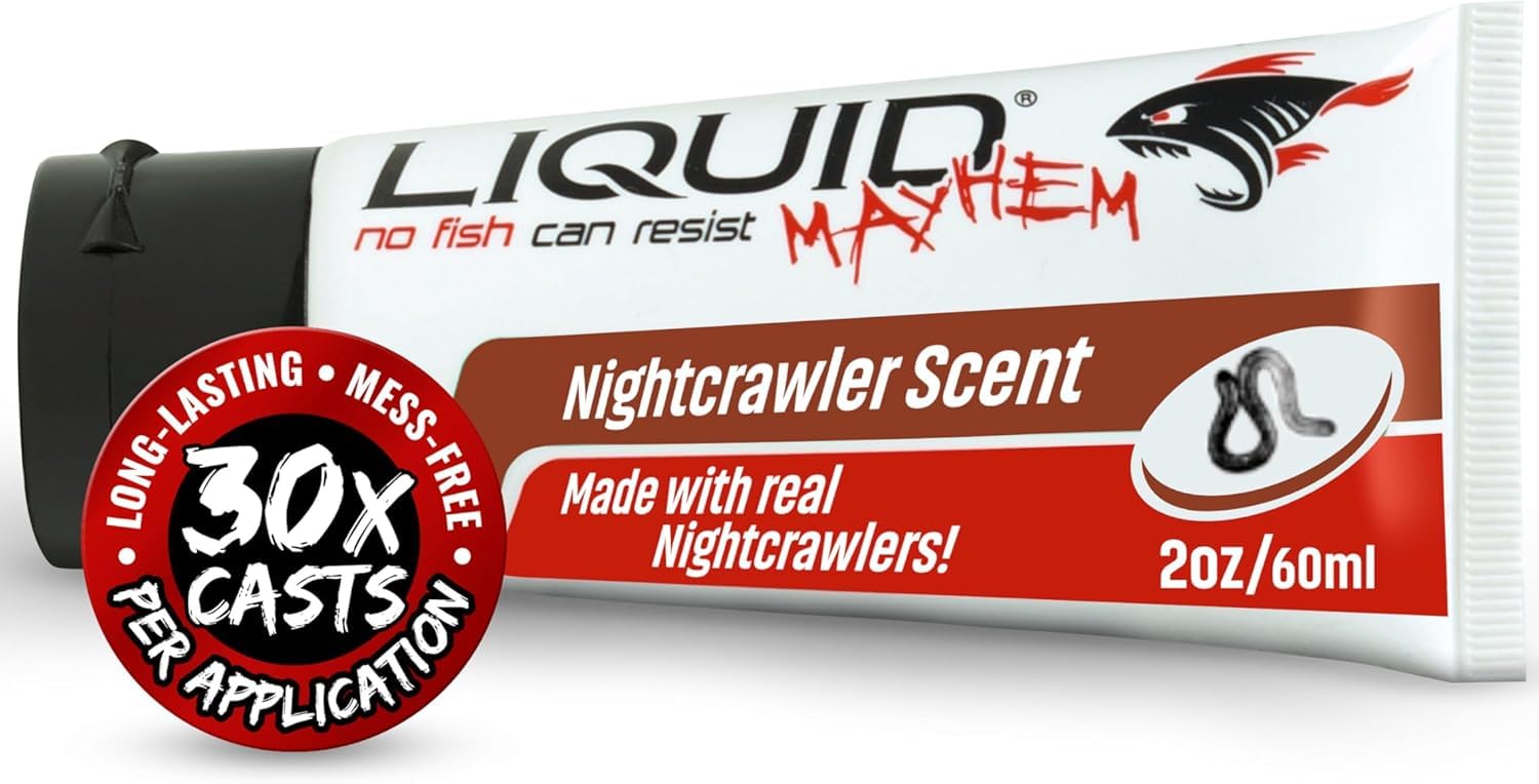 Liquid Mayhem Nightcrawler Fish Attractant Gel 60 ml / 2 oz · 60 Uses – Real Anchovy Bait & Aminos | UV-Enhanced Long-Lasting Gel – All Lure Types
