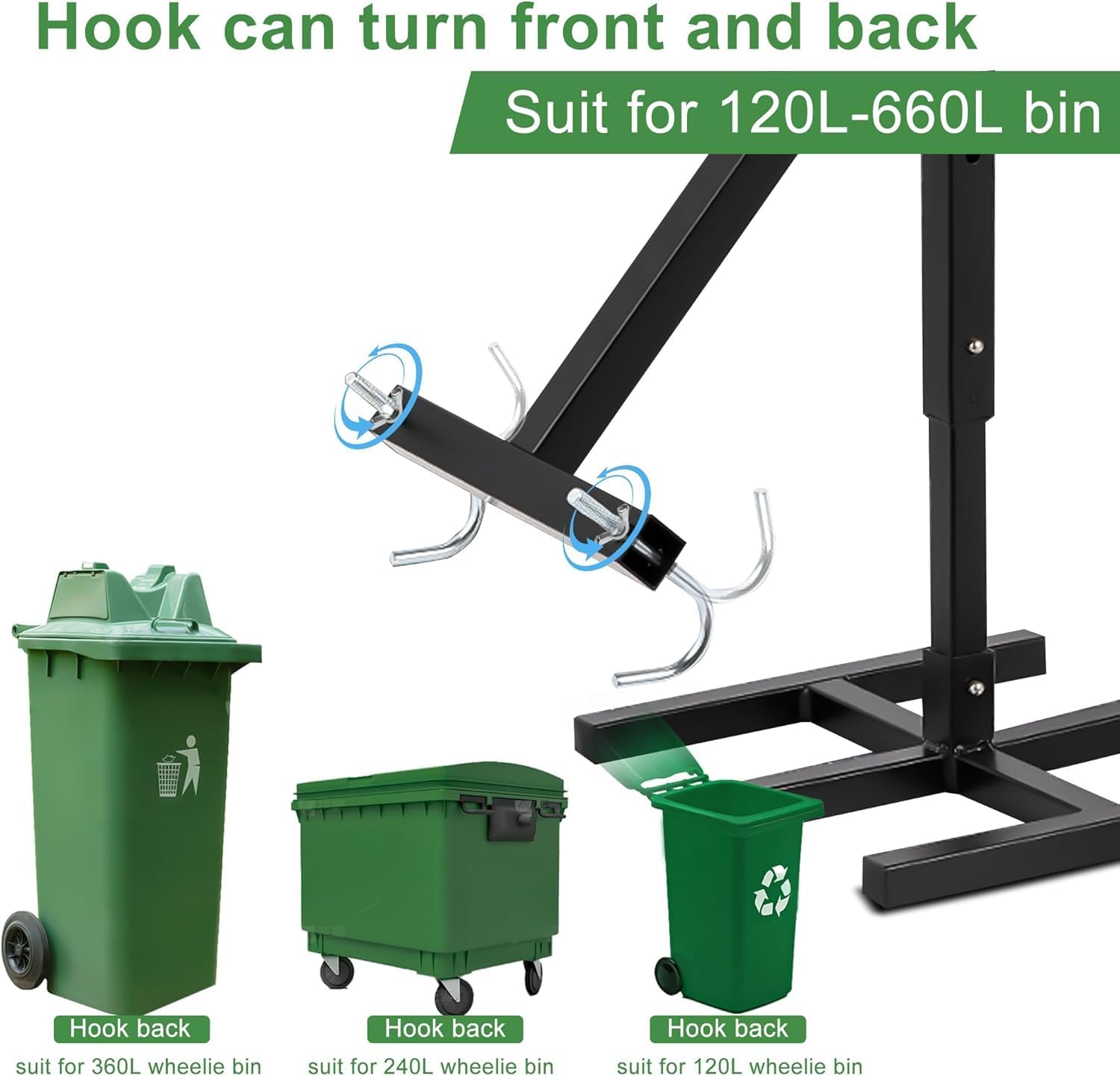 Manual Trash Compactor, Roadside Trash Can Compactor with Adjustable Handle,for 25-145 Gallon with Wheels, Fit Use of Kitchen, Garden, Restaurant and Office