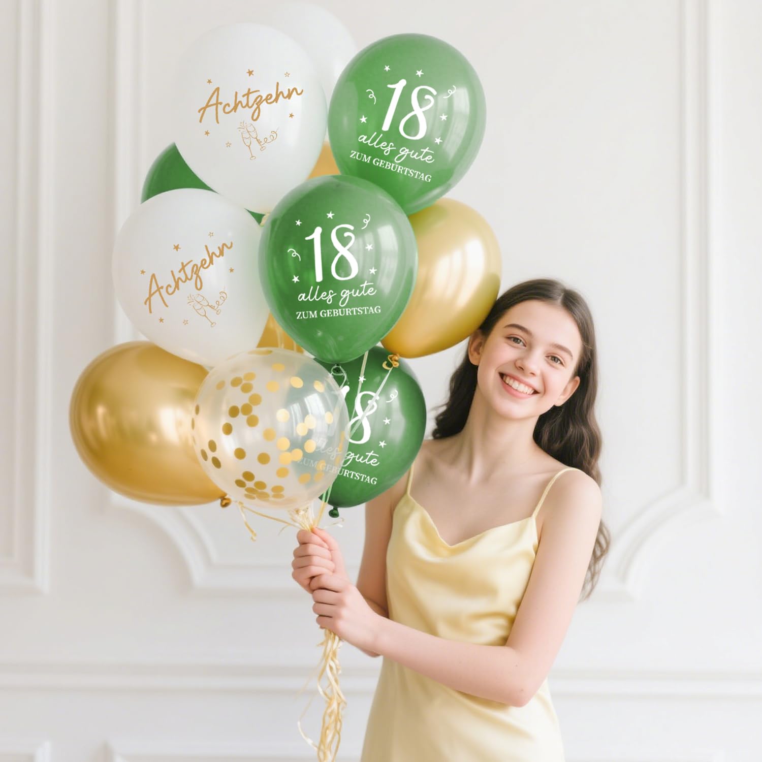 Verjaardagsdecoratie Saliegroen - Ballon 18e Verjaardag Jongen Meisjes, Groen Wit Goud Nummer 18 Folieballon, Taartdecoratie