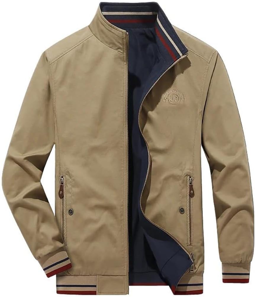 Men Outdoors Stand Collar Solid Comfort Retro Baseball Collar Double Sided Wear Jacket Coat