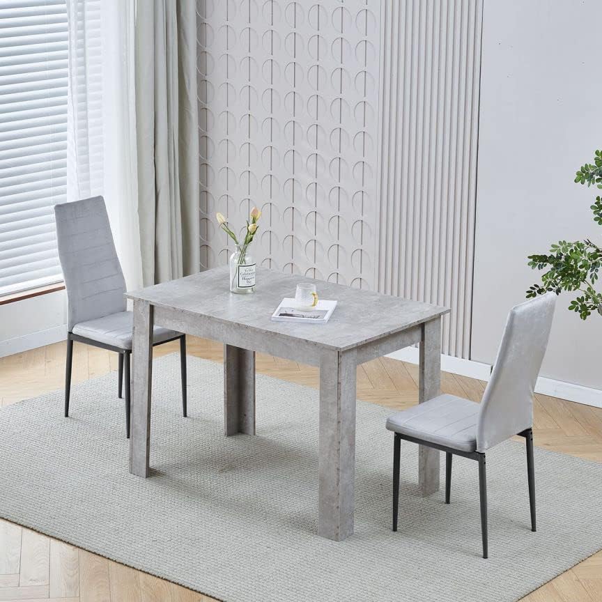 Homullel 110cm Dining Table and 2 Chairs, 2 Seater Kitchen Table and Chairs Set for Space Saving, Compact Dining Room Set for 2, 110x70 cm, Wooden, Beton Grey (2 Seaters, Flannel Grey) โ image 1
