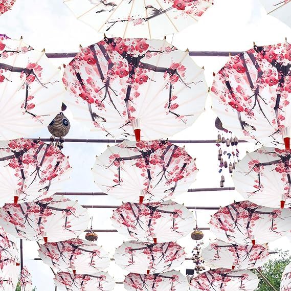 AYNEFY Small Size Handmade Oiled Paper Umbrella,Chinese Art Classical Dance Umbrella Plum Blossom Parasol Umbrella for Wedding Parties Photography Costumes Cosplay Decoration - Image 5