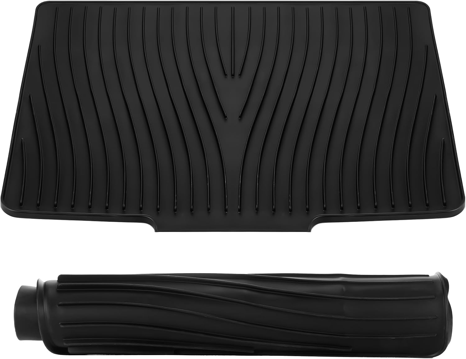 Teenyyou Extra Large Silicone Dish Drying Mat For Kitchen Counter Drying Pad 23.6 x 19 Inch Rubber Dish Drainer Mat with Drain Lip for Sink Drawer Liner(Black)