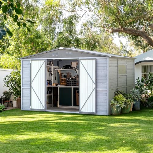 MyVoice 8x10 FT Wooden Outdoor Storage Shed with 4 Vents & 2 Adju...